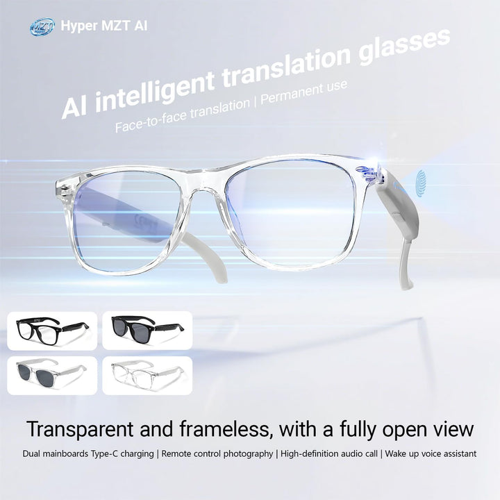 LONGLU Smart Glasses – Echtzeit-AI-Übersetzung per App, Bluetooth 5.4 für Anrufe/Musik, Leichtgewich