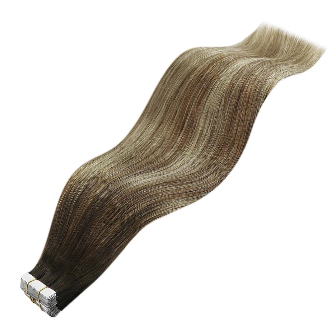 YoungSee Tape in Extensions Balayage Invisible Tape Extensions Echthaar Braun Ombre Blond Echthaar E