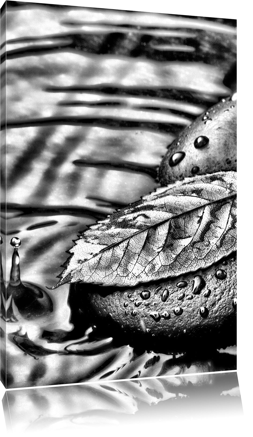 Pixxprint Stein mit Blatt als Leinwandbild | Grösse: 100x70 | Wandbild| Kunstdruck | fertig bespannt