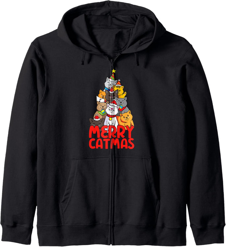 Merry Catmas Weihnachtsbaumkatzen Kapuzenjacke