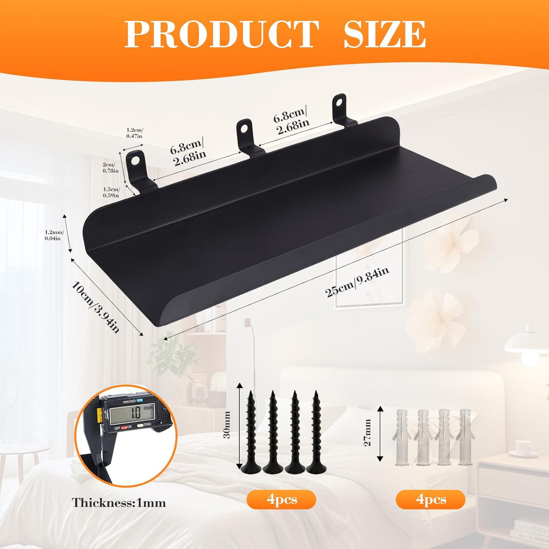 Sophisticate Metall Schwebende Wandregale Schwarz für Akustikpaneele 25×10cm, Regal für Horizontal A