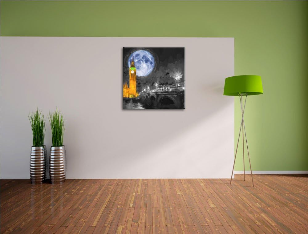 Pixxprint Big Ben vor Vollmond als Leinwandbild/Grösse: 70x70 cm/Wandbild/Kunstdruck/fertig bespannt