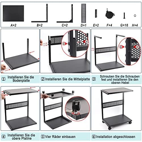 Whchiy PC Ständer Eisen Computer Ständer 2 Schicht CPU Ständer mit Rollen für Schreibtisch (C-Stil K