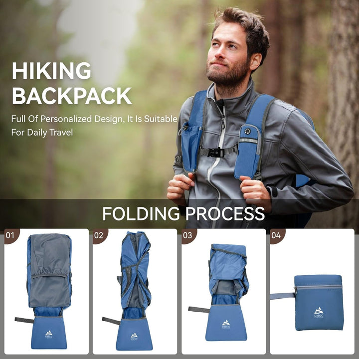 15L Wanderrucksack Kleiner Damen Herren Leichter Faltbarer Daypack Tagesrucksack Trekkingrucksack Du