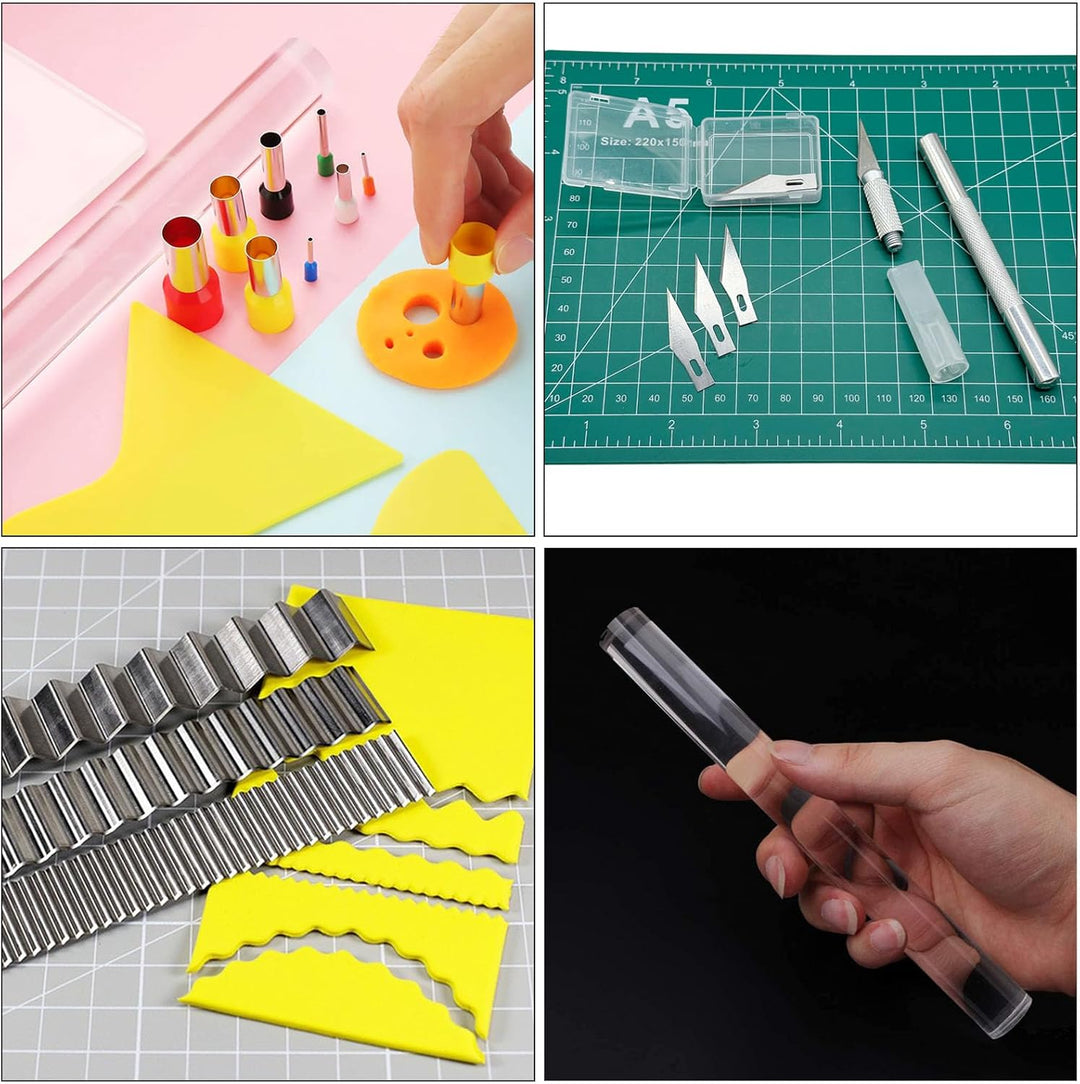 Polymer Clay Tools Set, Acryl Tonrollen, Acrylplatte, Schneidematte, Runde Polymer Clay Ausstecher m