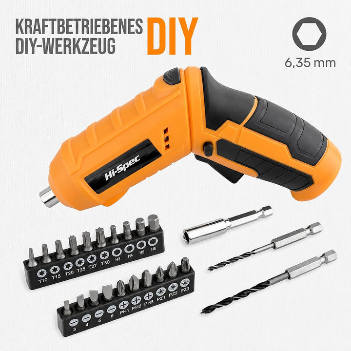 Hi-Spec 42-tlg. Werkzeugkoffer-Set mit Kleinem Akkuschrauber 4V.Komplettes Werkzeugset für Heimwerke