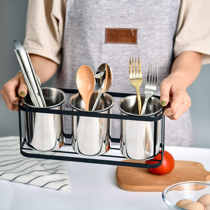 IMEEA Besteckhalter SUS304 Edelstahl Besteckkorb Besteckbehälter Küchen Utensilienhalter mit Metalls