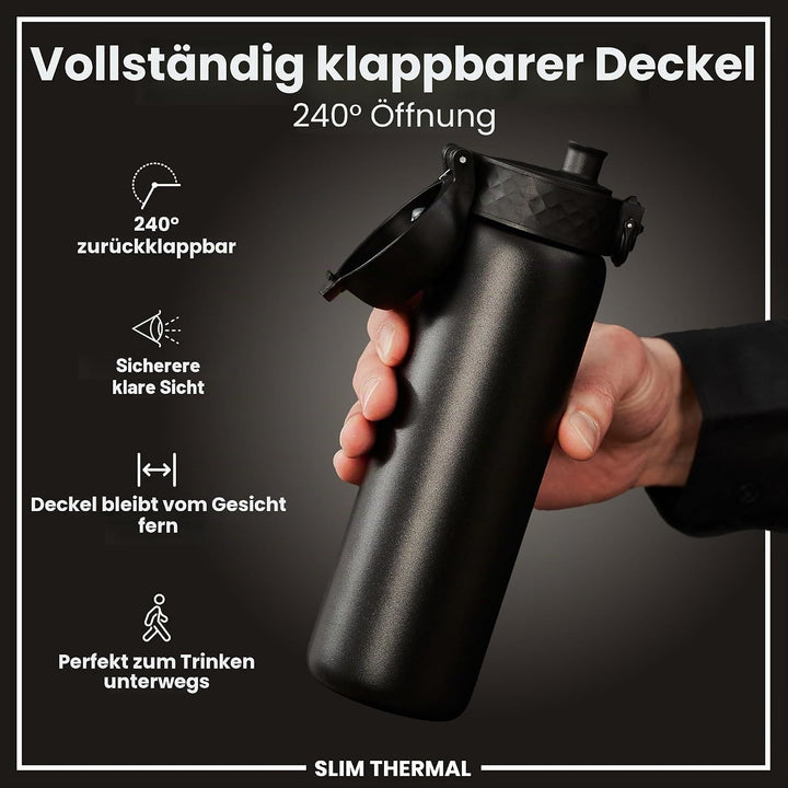 ION8 Vakuumisolierte Edelstahl-Trinkflasche, 500 ml, Auslaufsicher, Einhandöffnung, Sichere Verriege