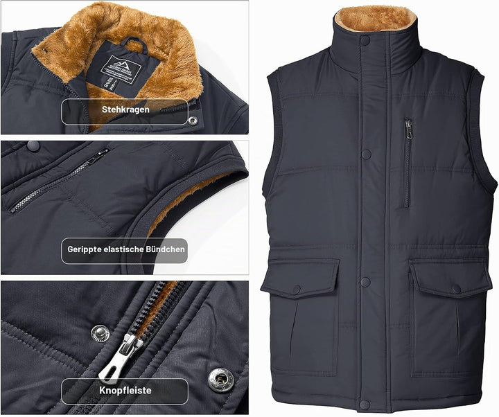 MAGCOMSEN Weste Herren Gefüttert Winterjacke Ärmellos Warme Fleeceweste Freizeit Thermo Übergangswes
