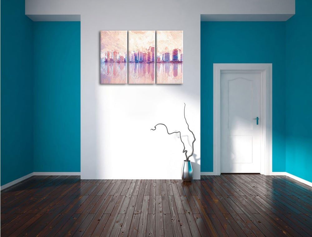 Pixxprint Miami Florida Skyline als Leinwandbild/Grösse: 3 Teilig (120x80 cm) cm/Wandbild/Kunstdruck