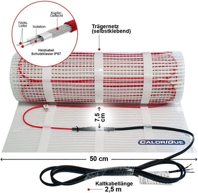 CALORIQUE Elektrische Heizkabelmatte – 5,0 m² – Sparsame Elektrische Fussbodenheizung 200 W/m² – TWI