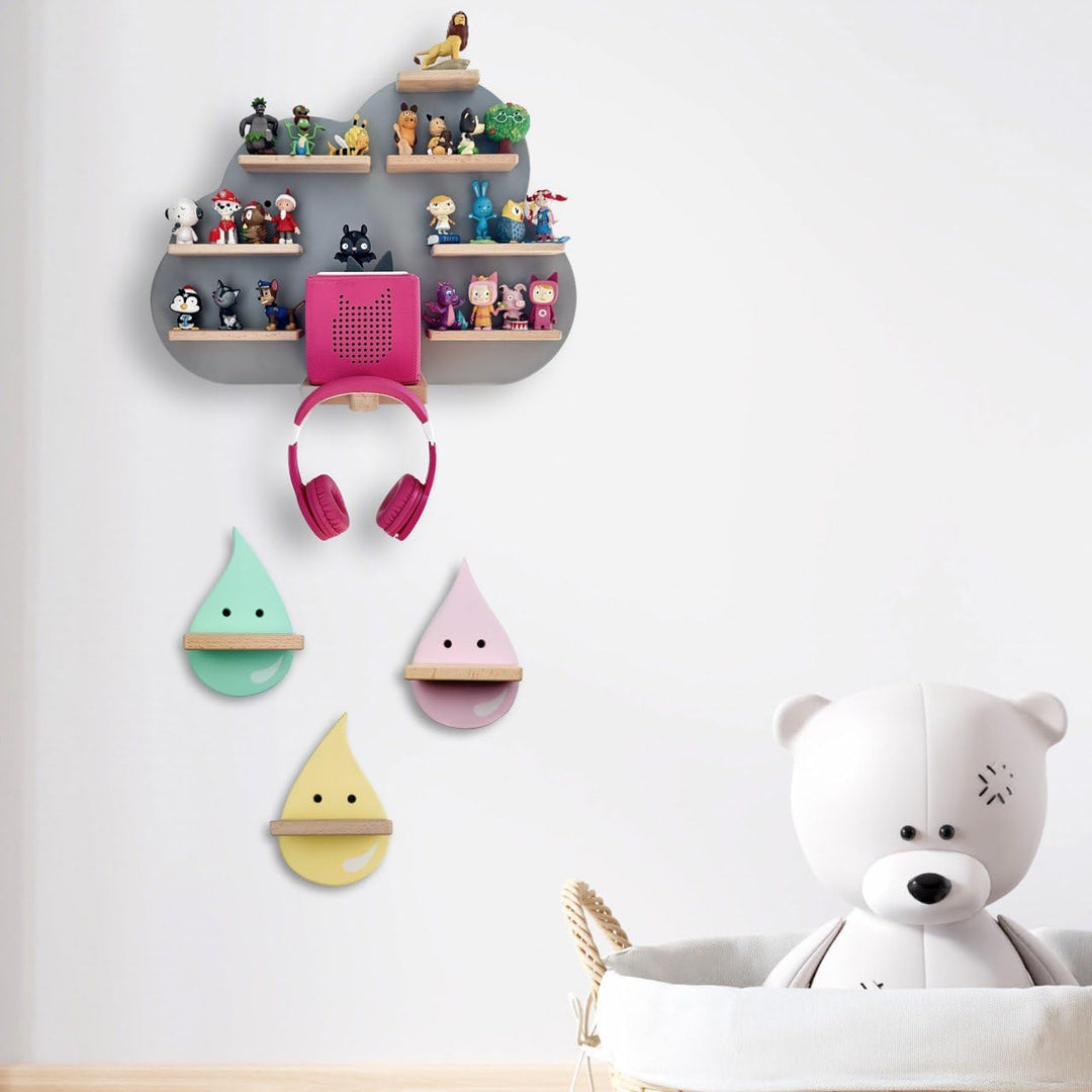Regentropfen-Set Kinderregal - Regal Wand für Hörfiguren wie Tonie - Sicher & Stabil - Kinderzimmer
