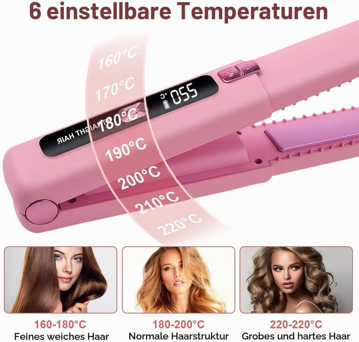 2 in 1 Glätteisen, 4500mAh Haarglätteisen, Kabellos Haarglätter, Keramik-Turmalin-Beschichtung, Weni