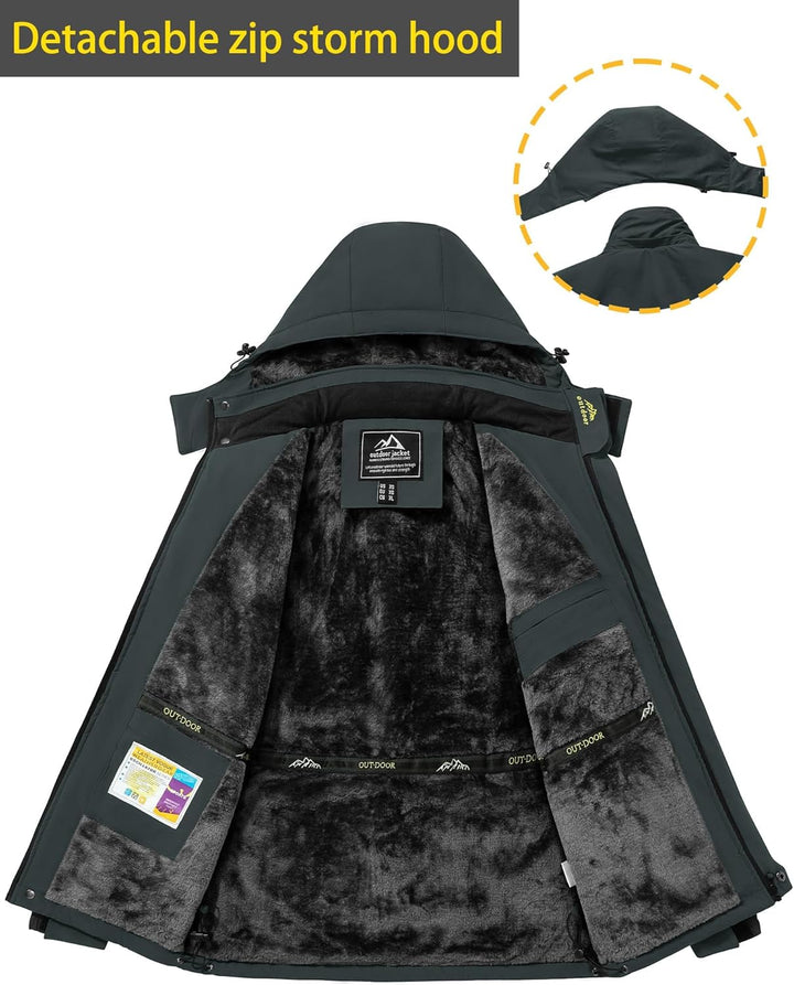 TACVASEN Herren Warme Skijacke Gefütterte Winterjacke Wasserabweisende Funktionsjacke mit Abnehmbare