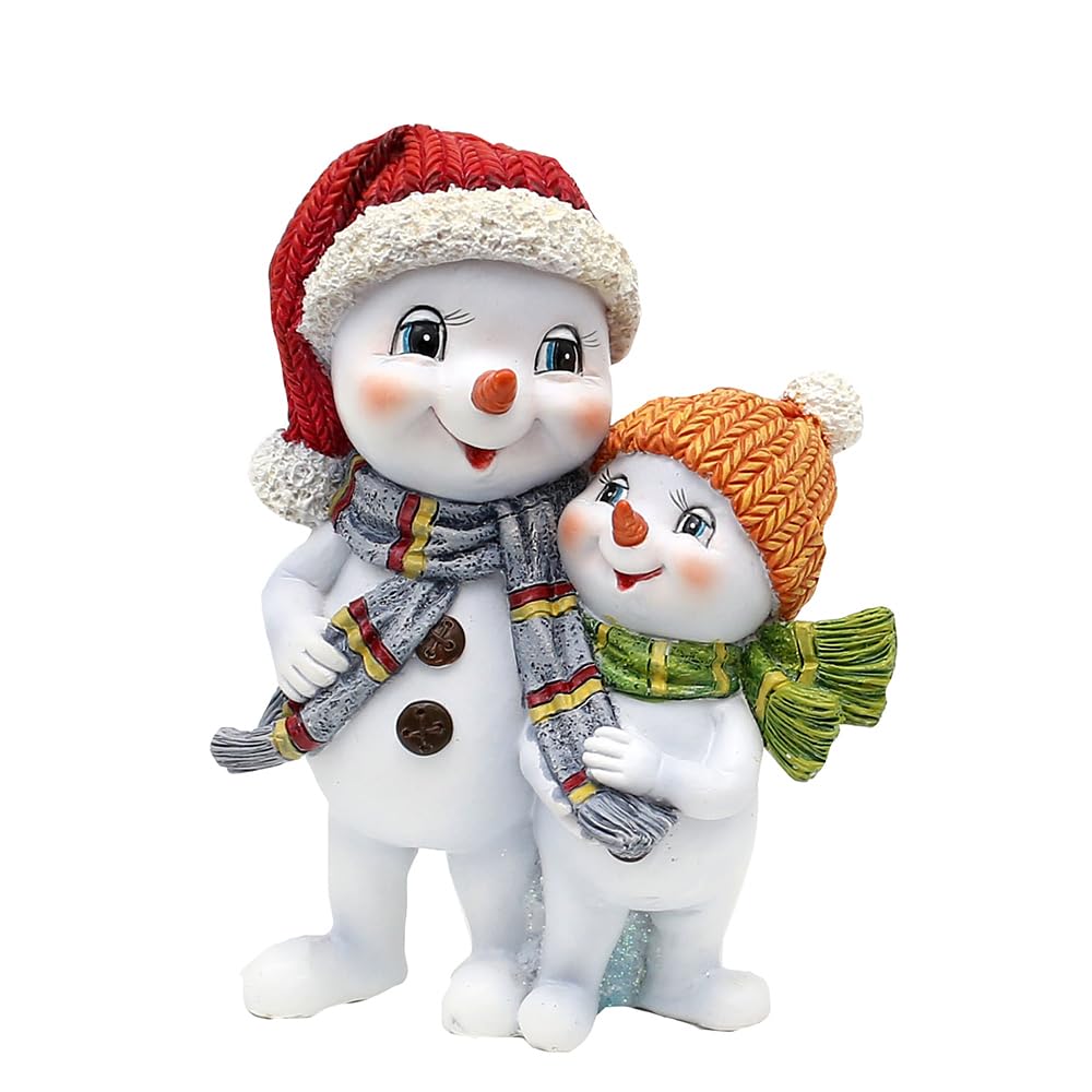 Dekohelden24 Schneekinderpaar mit Mütze und Schal in rot-orange, L/B/H 11 x 7 x 15 cm, Paar