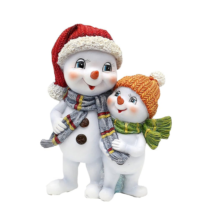 Dekohelden24 Schneekinderpaar mit Mütze und Schal in rot-orange, L/B/H 11 x 7 x 15 cm, Paar