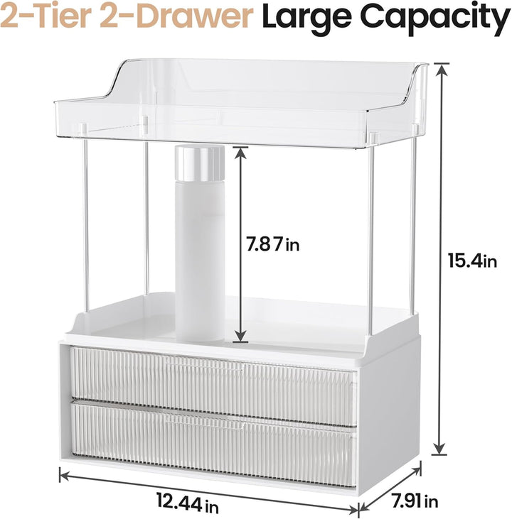 Delamu Make Up Organizer mit 2 Schubladen, 2 Etagen Kosmetik Organizer, Multifunktions Grösser Kosme
