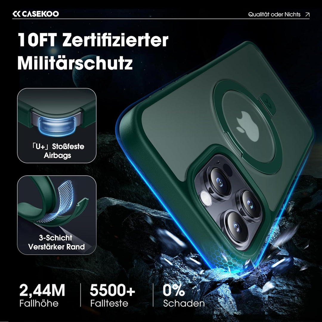 CASEKOO 2025 Neu Magic Stand für iPhone 15 Pro Hülle für MagSafe [Militärschutz] [Unsichtbarer Ständ