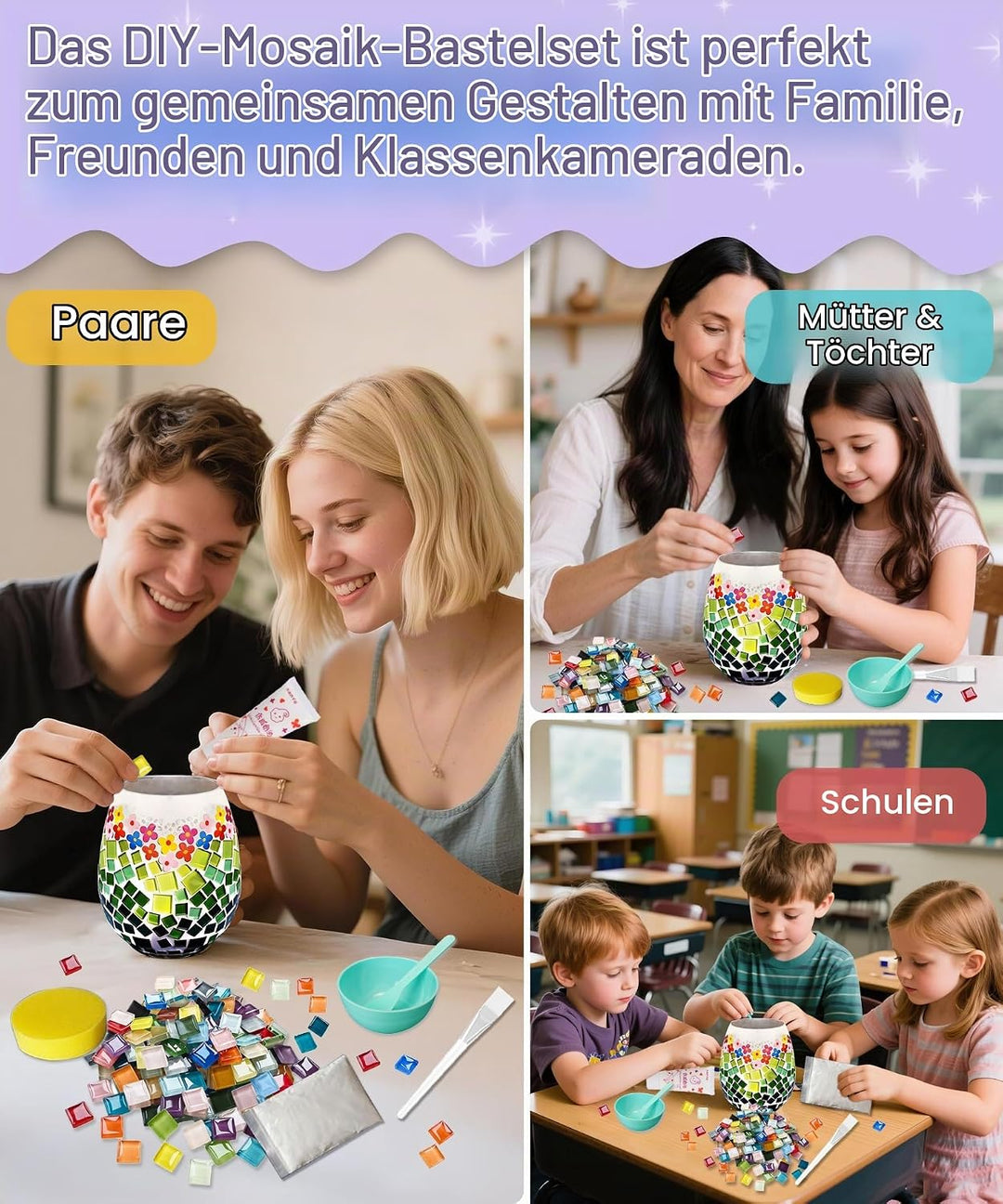 Daity Mosaik bastelset Kinder Erwachsene Glasmosaik Vase set mosaiksteine zum basteln set kann Wasse
