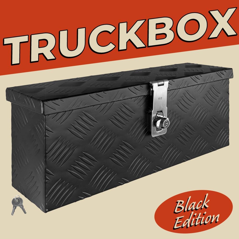 Trucky Truckbox aus Aluminium, in Schwarz, Abschliessbar, Robustes Riffelblech, Für Werkstatt, Auto,