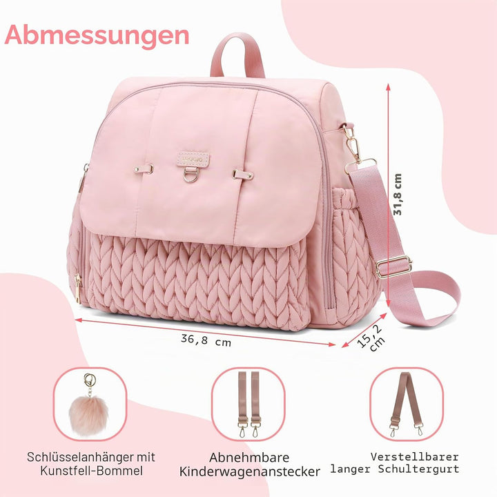 Leila Wickelrucksack mit verstellbaren Schultergurten, Kinderwagen-Clips und Wickelauflage – Modebew