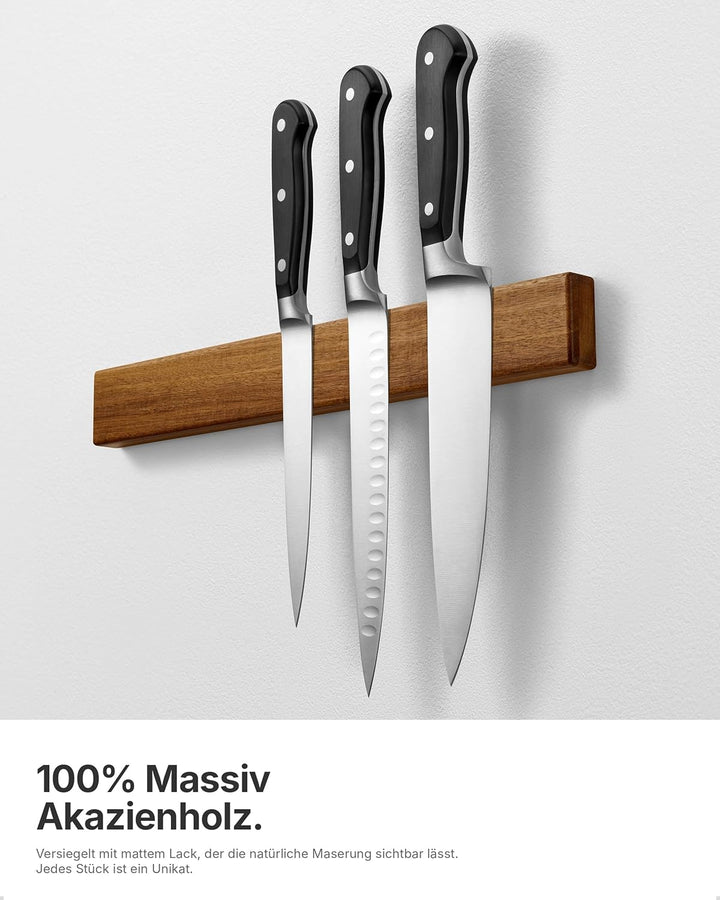 LARHN Magnetleiste für Messer, Magnetischer Messerhalter Wand, Selbstklebend aus Akazienholz, 40 cm