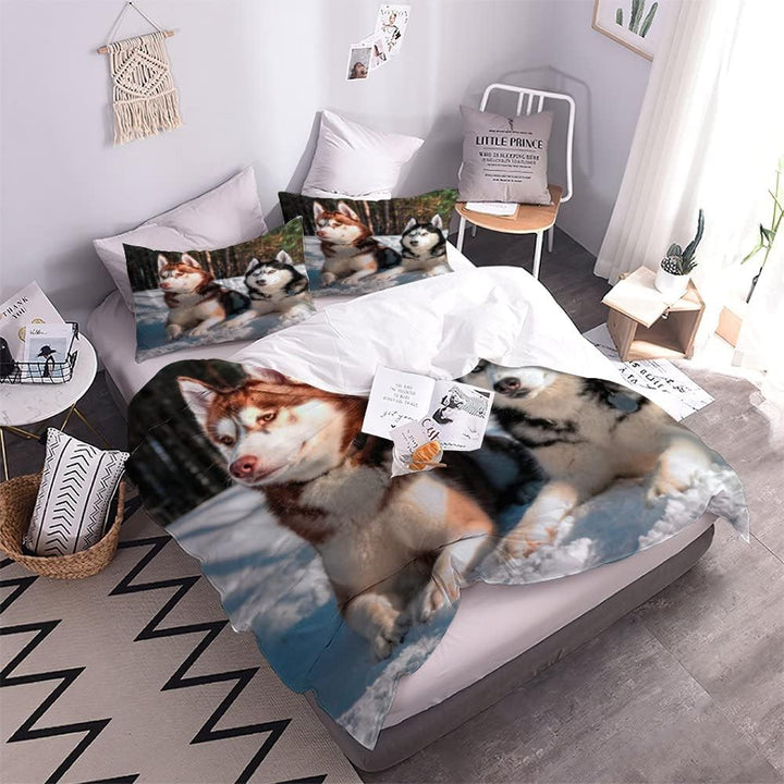 Bettwäsche 135×200 3D-Digitaldruck 2teilig Husky-Hunde Bettwäsche-Sets Kinder Mikrofaser mit Reissve