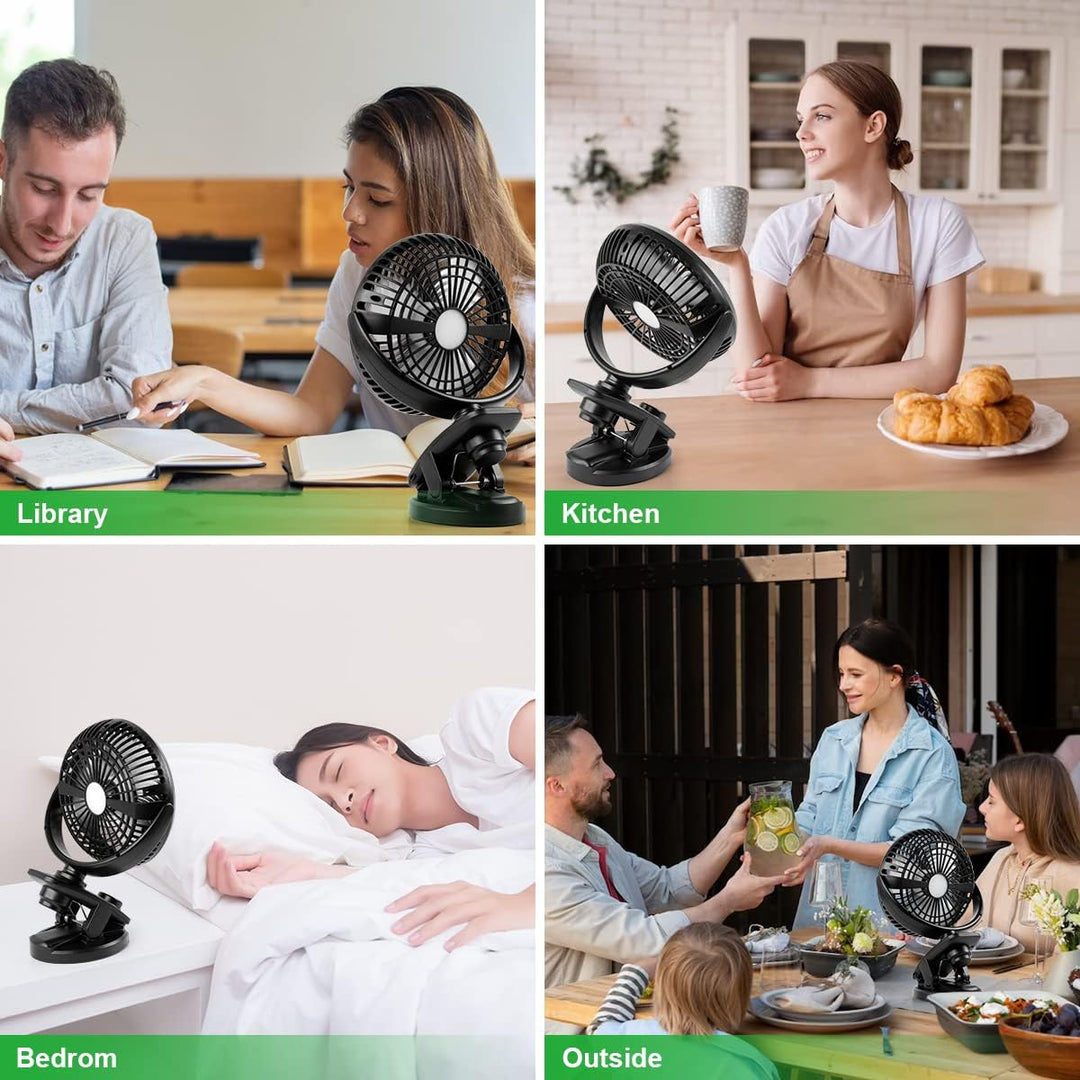 ELZO USB Ventilator Akku, 5000mAh Leise Mini Tischventilator Clip Fan, Auto-Oszillierend, 360° Drehu
