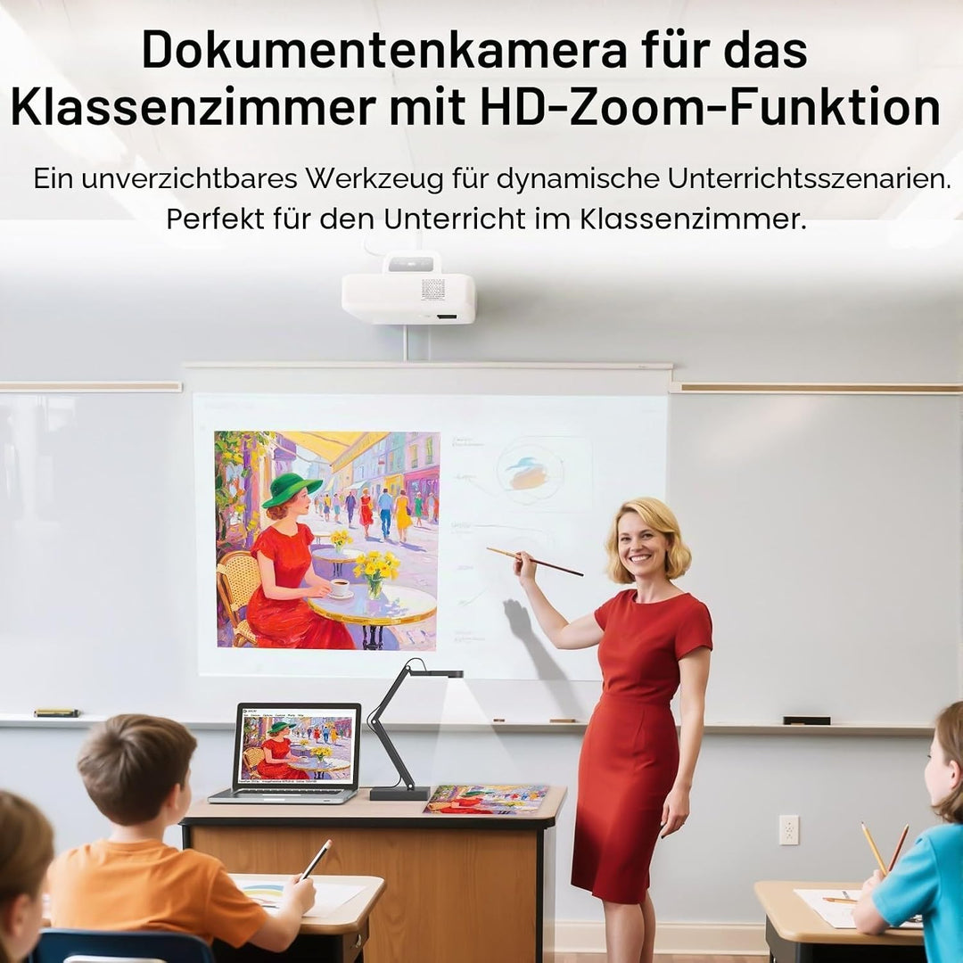 12MP Dokumentenkamera Schule, 4K Visualizer für Klassenzimmer - A3-Format, LED Licht, MIC, Drehen, S