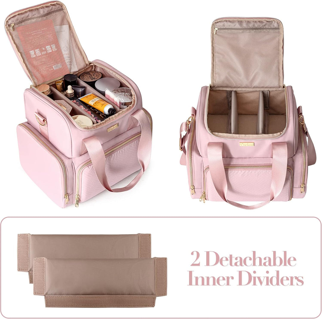 Grosses Makeup Tasche mit 3 Innentaschen, Doppellagiger Kosmetik Organizer mit Tasche für Makeup Bür