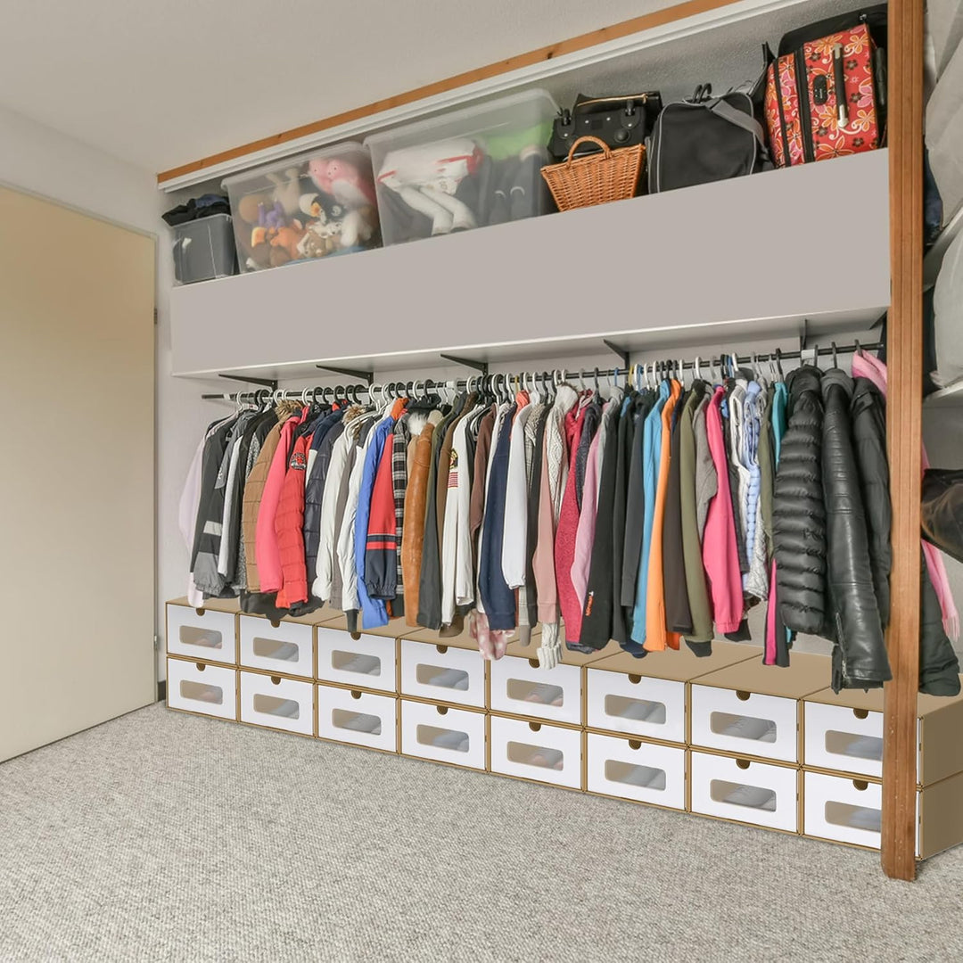 20er Stapelbares Boxen-Set – Schubladenbox mit Sichtfenster aus Kraftpapier, Schuh- & Spielzeugbox z