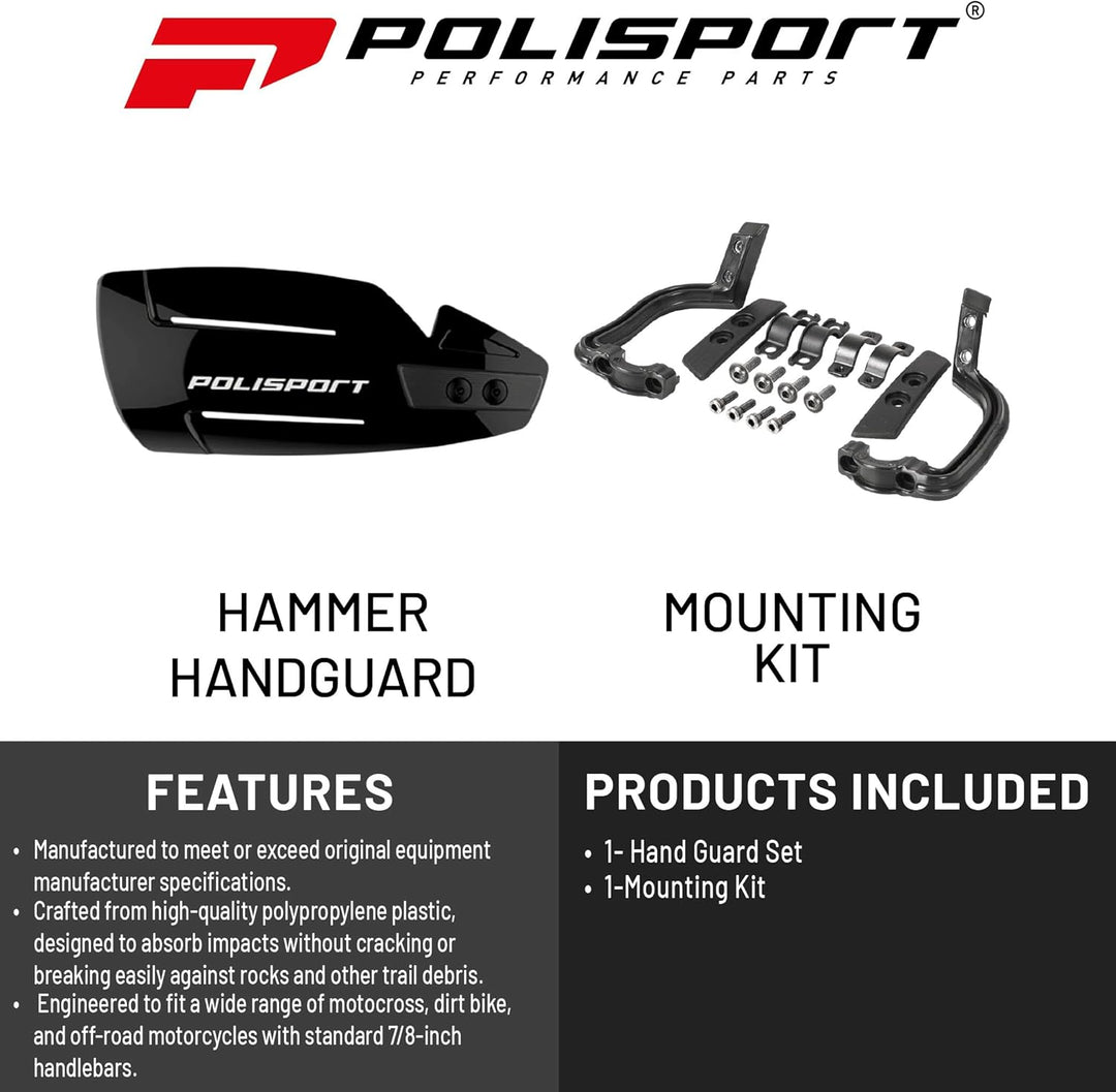 Polisport Hammer Handprotektoren Schwarz - Enduro und MX, Schwarz