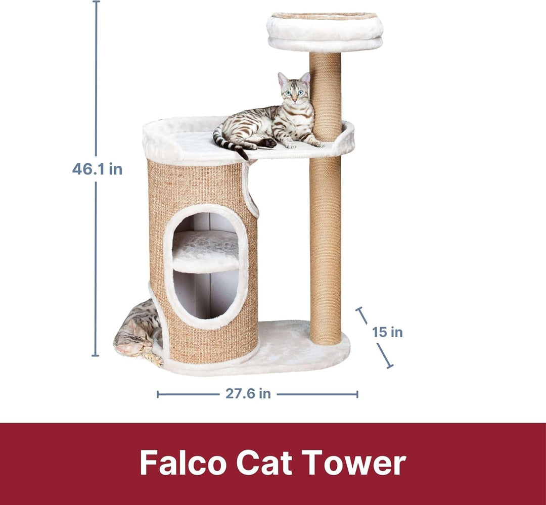 TRIXIE Kratzbaum Falco 117 cm in beige – moderner Katzenbaum mit gemütlichen Liegeflächen und einer