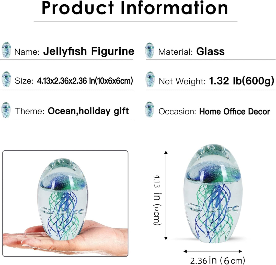 EUSTUMA Handgeblasenes Glas Quallen Figur Ornament, Meerestier Ornament für Aquarium Aquarium, Meere
