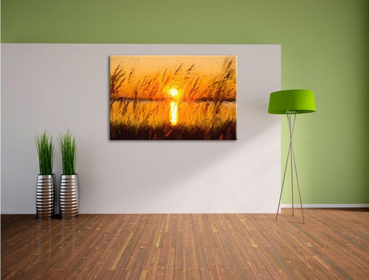 Pixxprint Sonnenuntergang am See als Leinwandbild/Grösse: 100x70 cm/Wandbild/Kunstdruck/fertig bespa