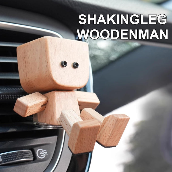 2PCS Wackelnder Holzmann, Schüttelnde Holzmann-Figur, Charmante kleine Holzfigur, wackelfigur Auto,