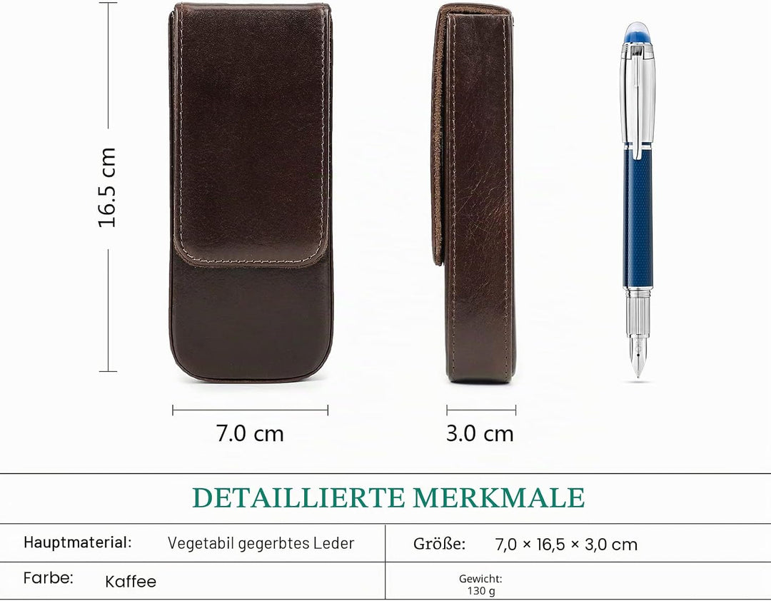 Hiram Leder-Füllhalteretui, Leder-Füllhalterbox für 3 Stifte mit Verstecktem Magnetischem Schnappver