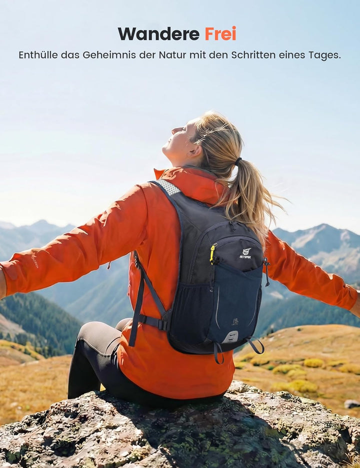 SKYSPER 15L Wanderrucksack für Herren und Damen klein Trekkingrucksack mit Netzrücken Atmungsaktiv f