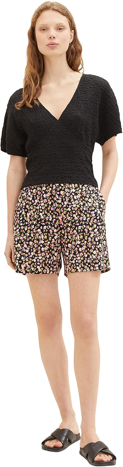 TOM TAILOR Denim Damen Basic Shorts XS 31952 - Black Flower Print, XS 31952 - Black Flower Print