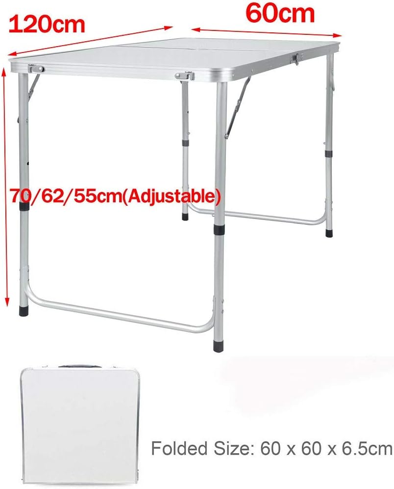 Lucn Tragbarer, rechteckiger Klapptisch, 120 x 60 cm, höhenverstellbar, mit Tragegriff, leicht, für