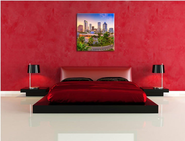 Skyline in den USA, Format: 70x70 auf Leinwand, XXL riesige Bilder fertig gerahmt mit Keilrahmen, Ku