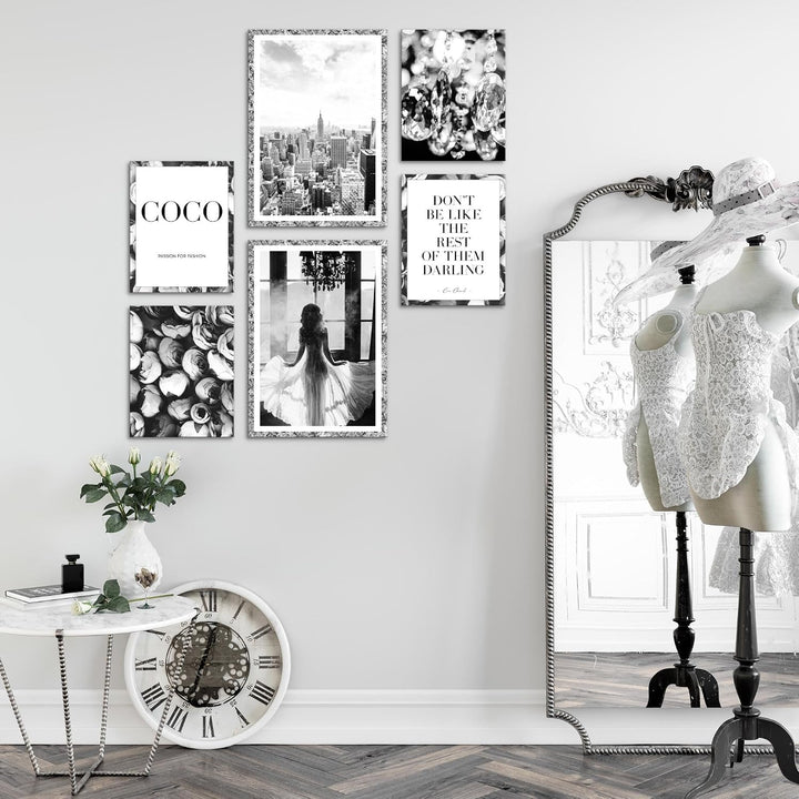 Novart Wandbilder Set Fashion Coco - KEIN EXTRA RAHMEN BENÖTIGT - Modern Deko - Wohnzimmer Mädchen T