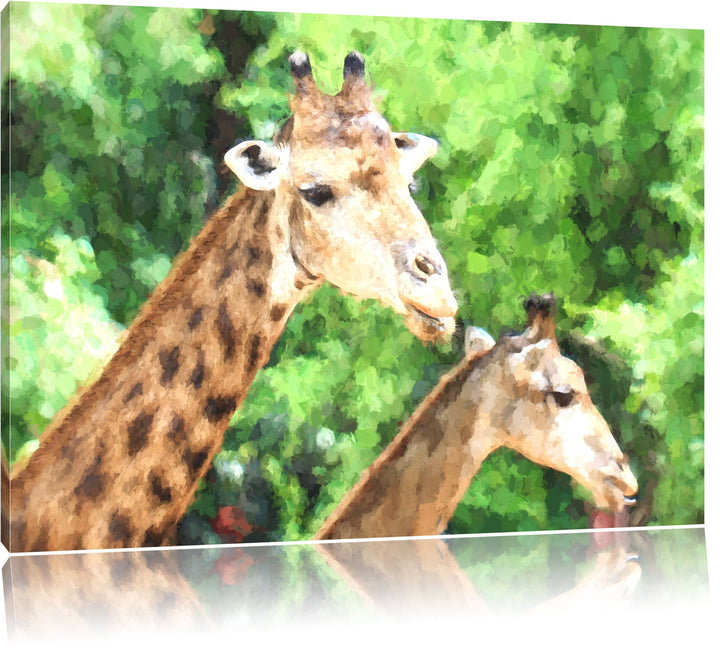 Giraffen Malerei Effekt, Format: 100x70 auf Leinwand, XXL riesige Bilder fertig gerahmt mit Keilrahm