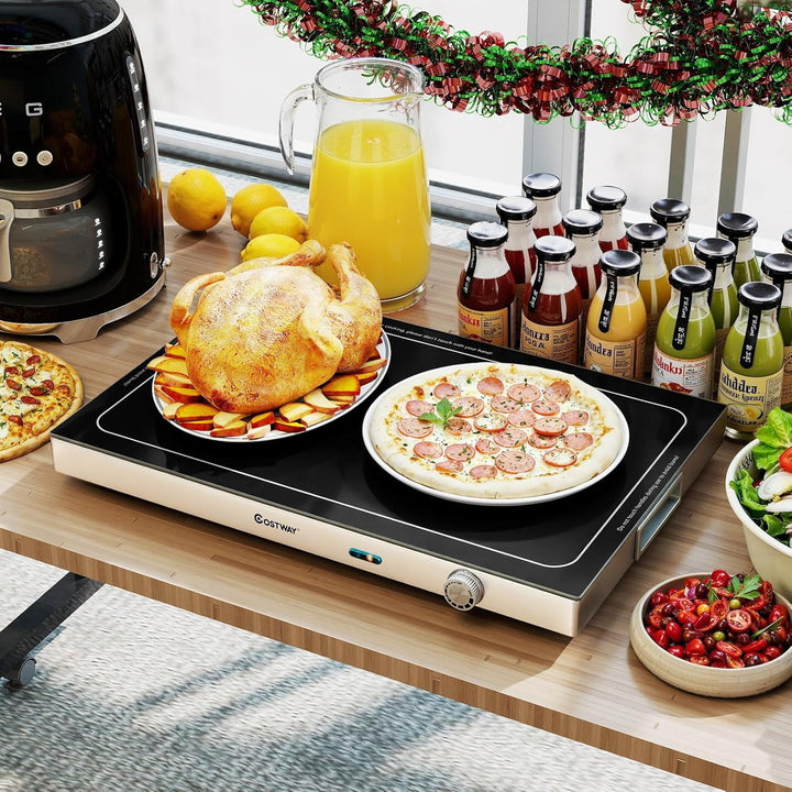 COSTWAY Warmhalteplatte elektrisch, Speisewärmer mit Gehärteter Glasoberfläche und Thermostat bis 12