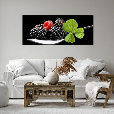 Wandbilder Dekoration Wohnzimmer Löffel Himbeere Brombeere Frucht Panorama Bilder auf Leinwand 120x5