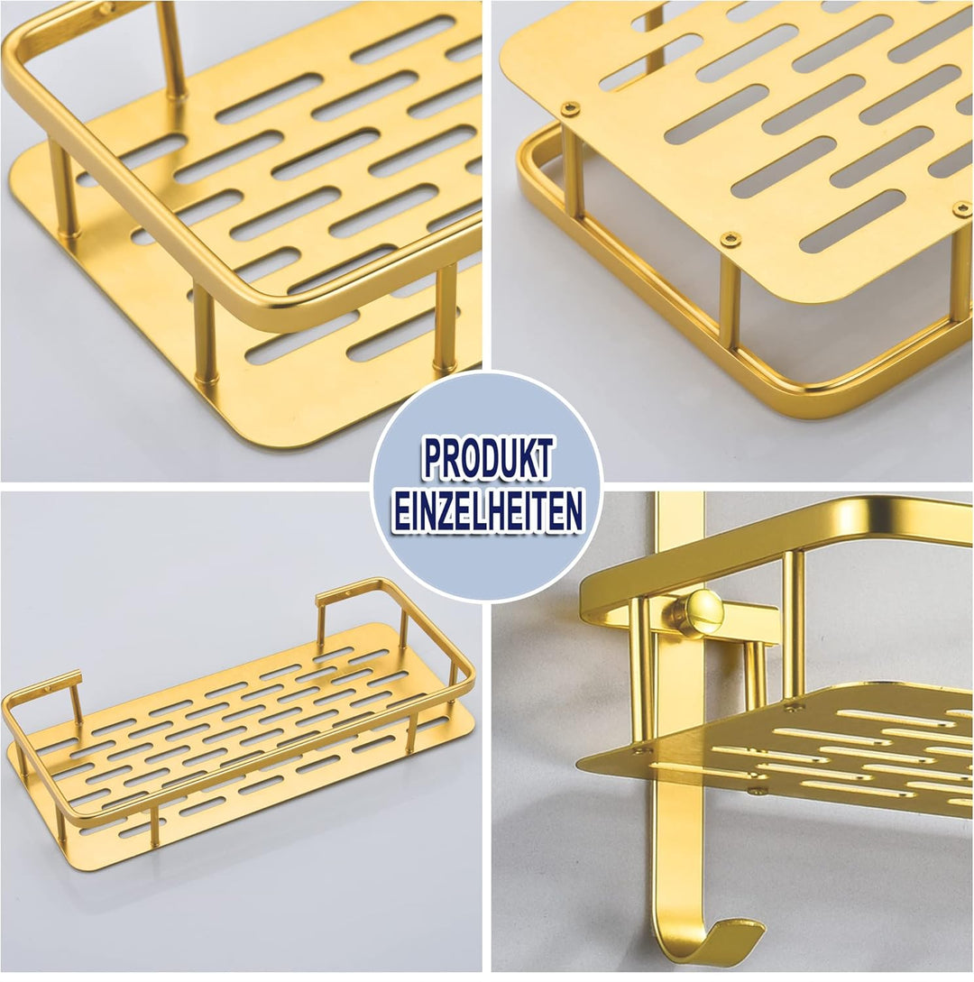 Duschregal Gold, Duschablage Ohne Bohren Badezimmer Regal aus Metall Wand Badregal Duschkorb, Rostfr