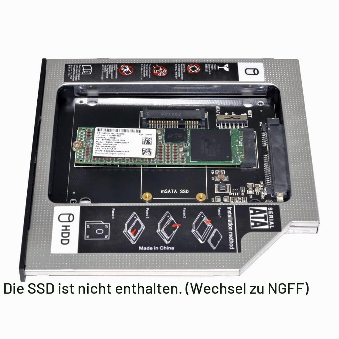 chenyang Universelles 9,5mm M.2 NGFF/mSATA SSD zu SATA Zweit SSD HDD Festplatten Caddy Upgrade Erwei