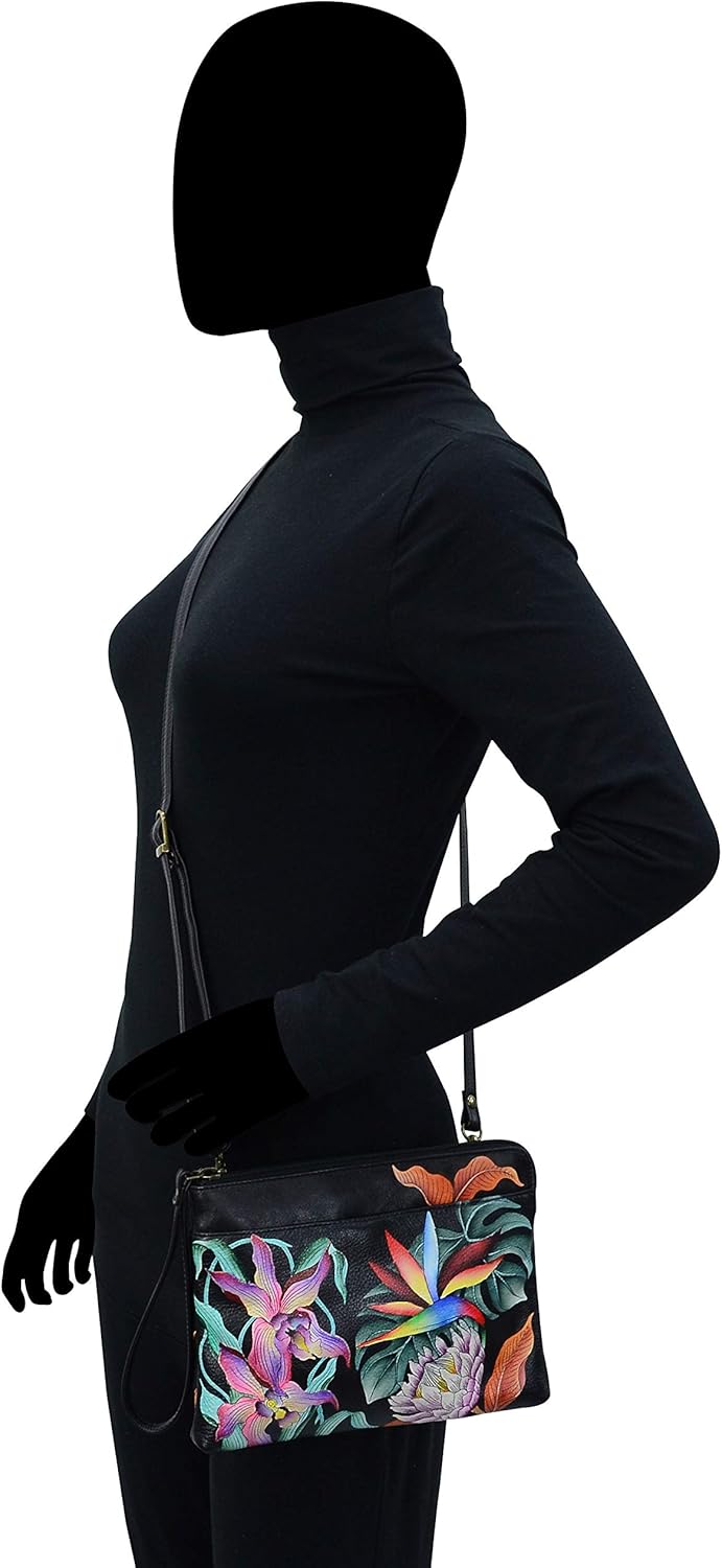 Anuschka Handbemalte 3-in-1 Clutch aus echtem Leder Island Escape Black, Island Escape Black