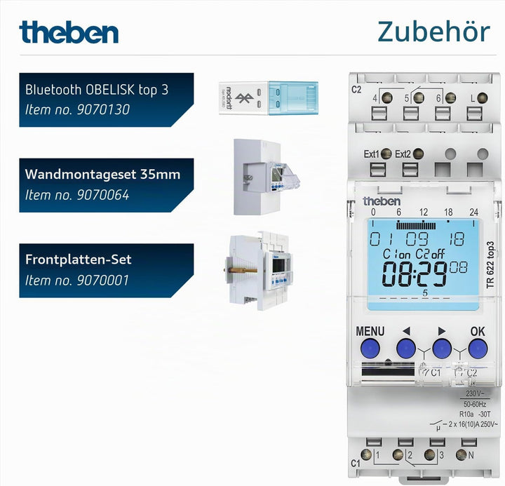 Theben 6220130 TR 622 top3 - Digitale 2-Kanal Zeitschaltuhr mit 2 externen Eingängen und App-Program