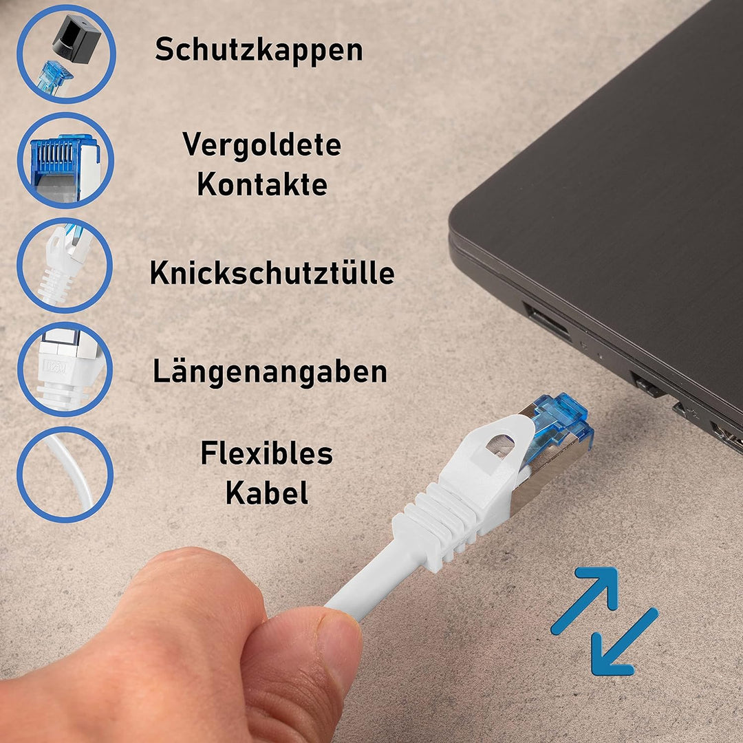 BIGtec - 5 Stück - 7,5m CAT.7 Gigabit Patchkabel Netzwerkkabel weiss Kupferkabel Patch Ethernt LAN D